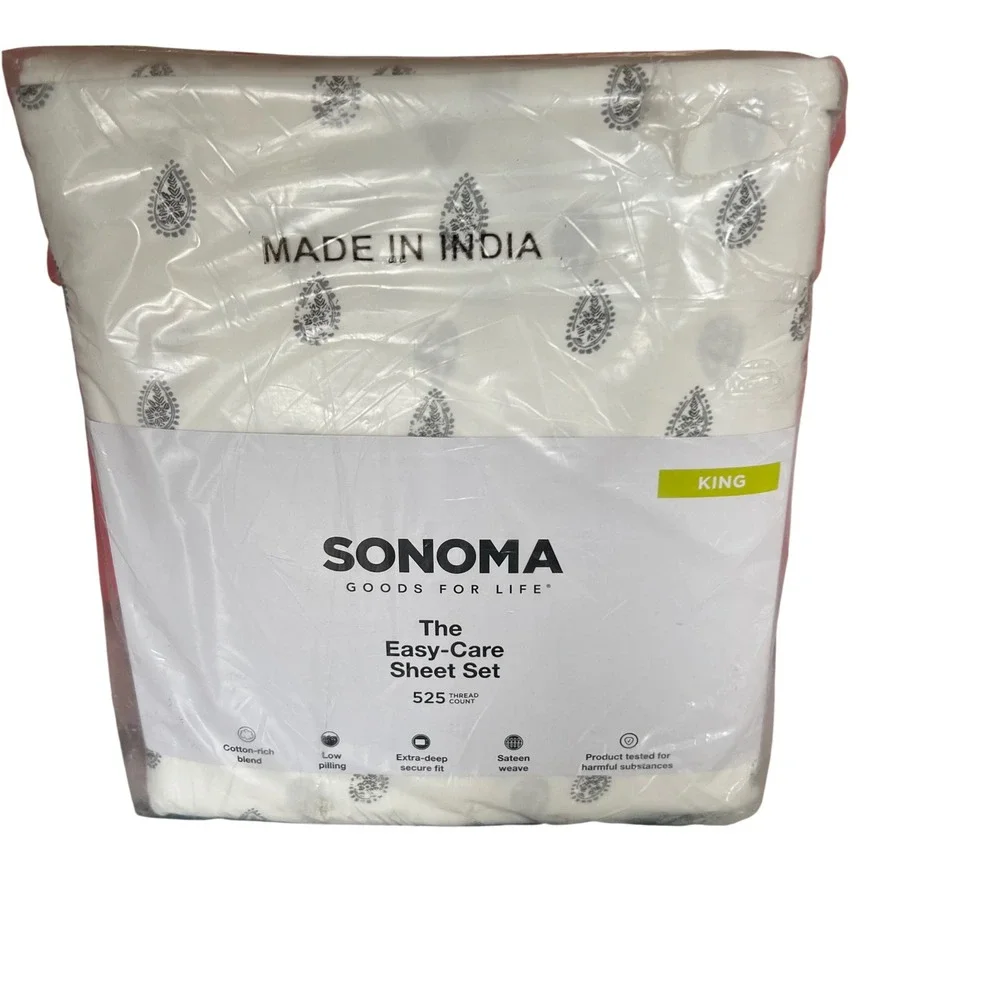Sonoma Goods For Life Easy Care Sheet Set‎ 525 Count Cotton Blend King Neutral